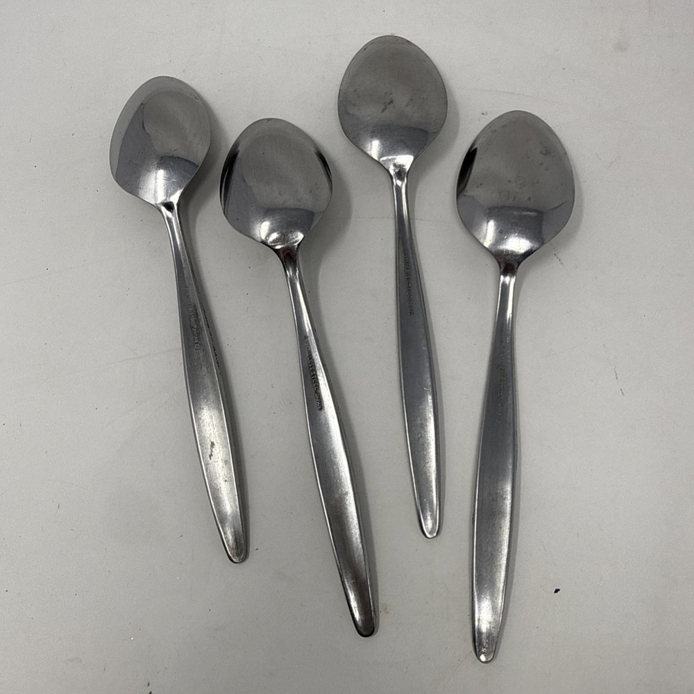Vintage MCM Stainless Flatware Textured Rose Floral 4 Tablespoons Set Silverware - Picture 5 of 6